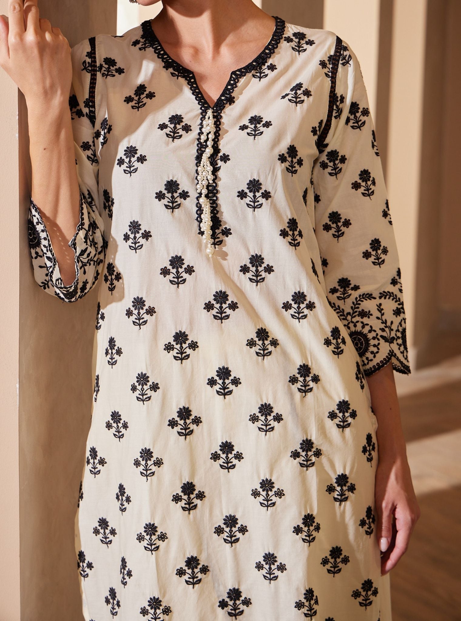 Mulmul Supima Cotton Arpora Off White kurta