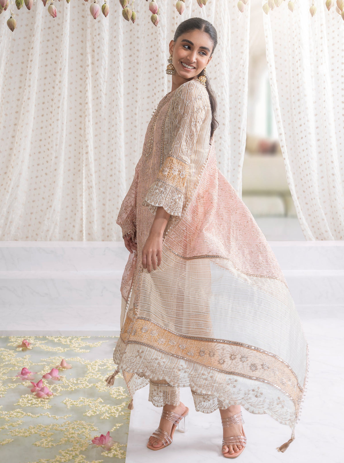 Aboli Color Mulmul Organza Aboli Pink Dupatta