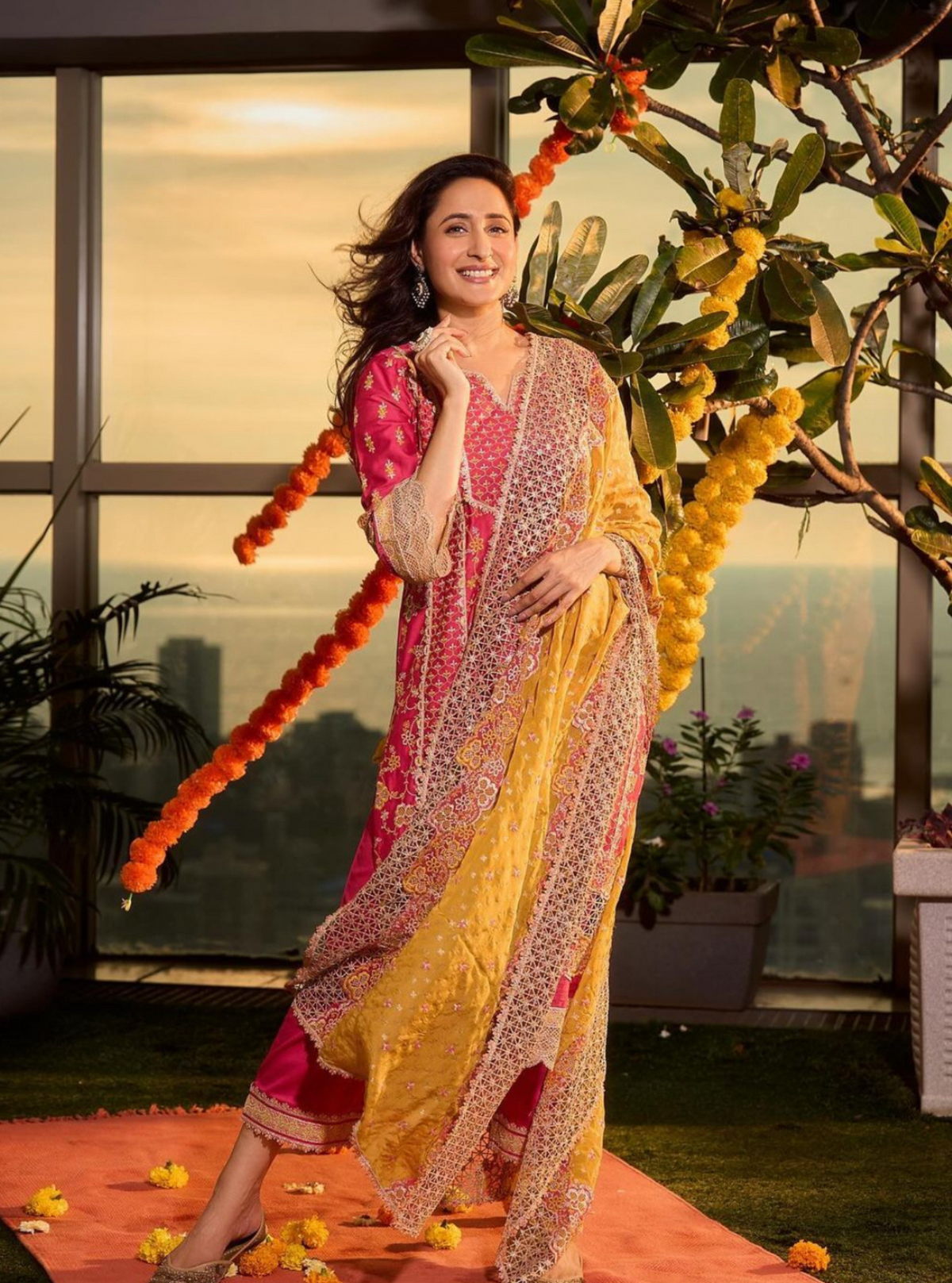 Anchali Pima Satin Fuschia Kurta Set