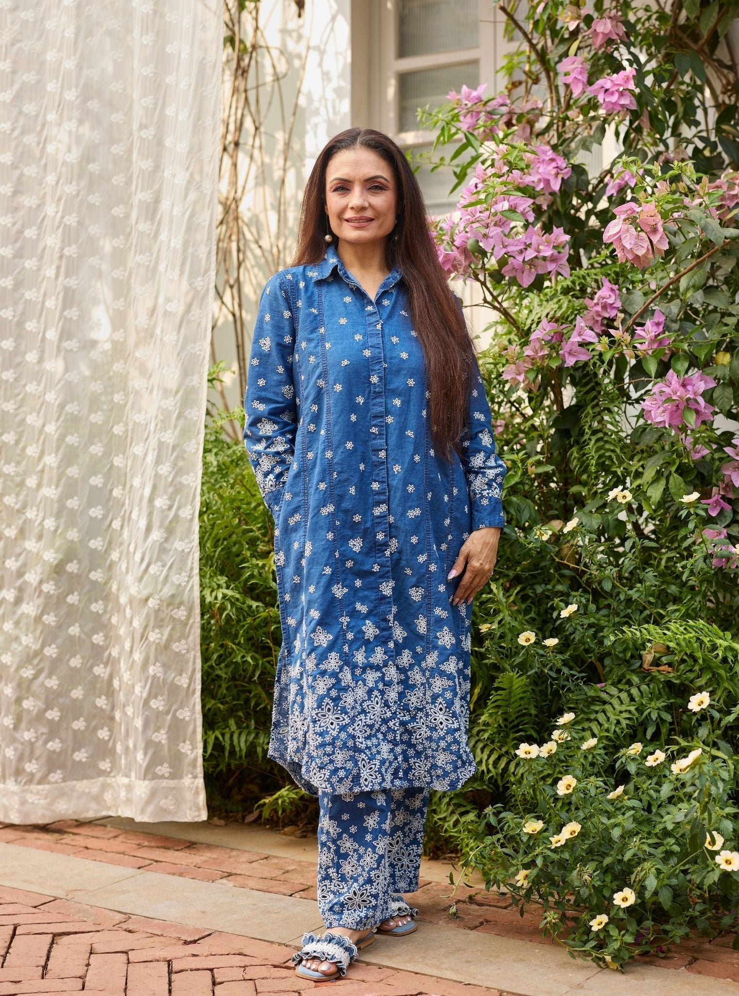 Amhara Denim Long Shirt Set