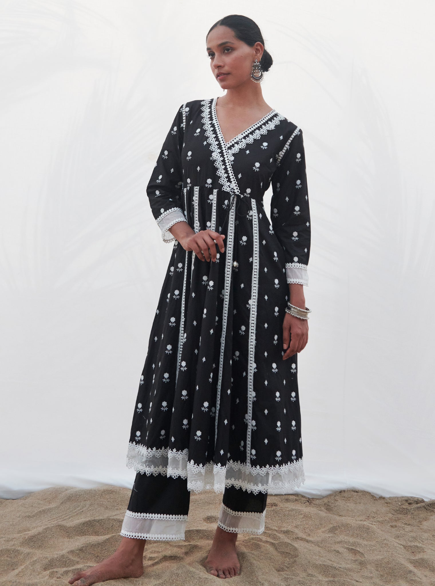 Mulmul Supima Cotton Arambol Anarkali Black kurta