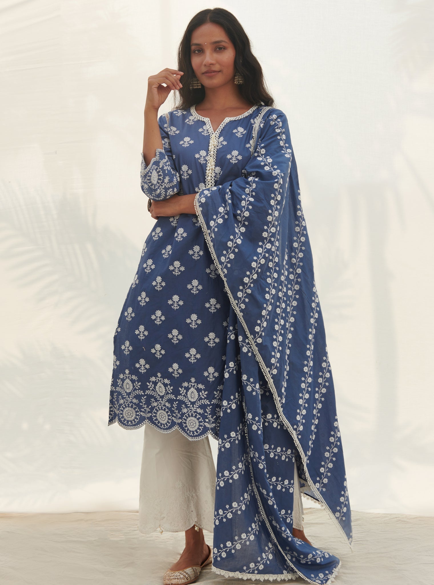 Mulmul Supima Cotton Ambeli Navy Dupatta