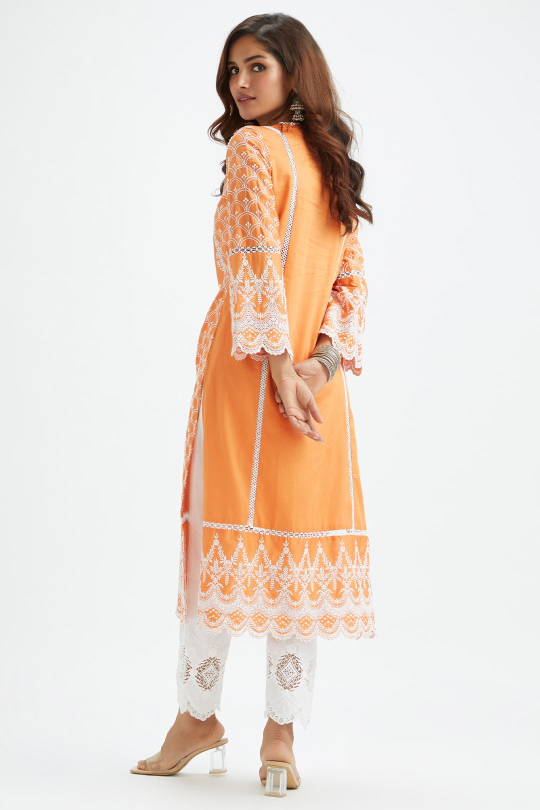 Mulmul Supima Satin Blair Orange Kurta