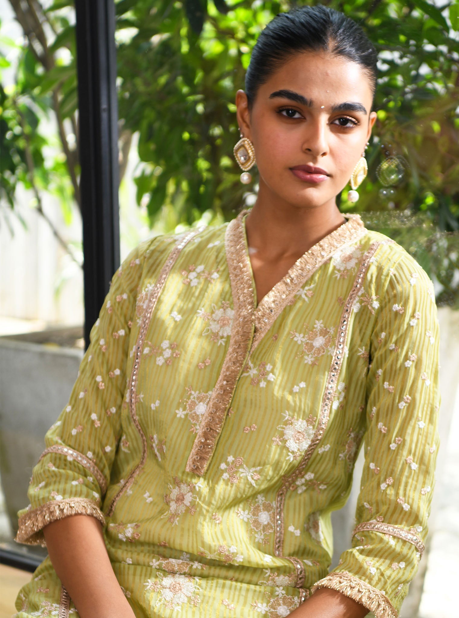 Mulmul Banarsi Carey Green Kurta