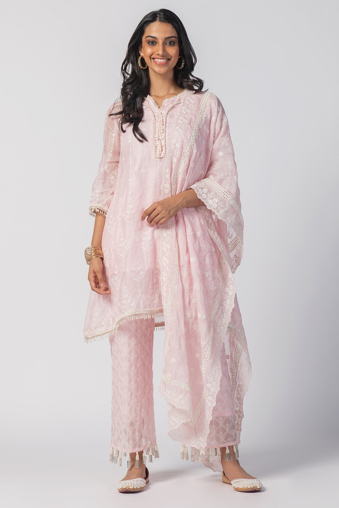 Mulmul Organza Celeste Pink Kurta