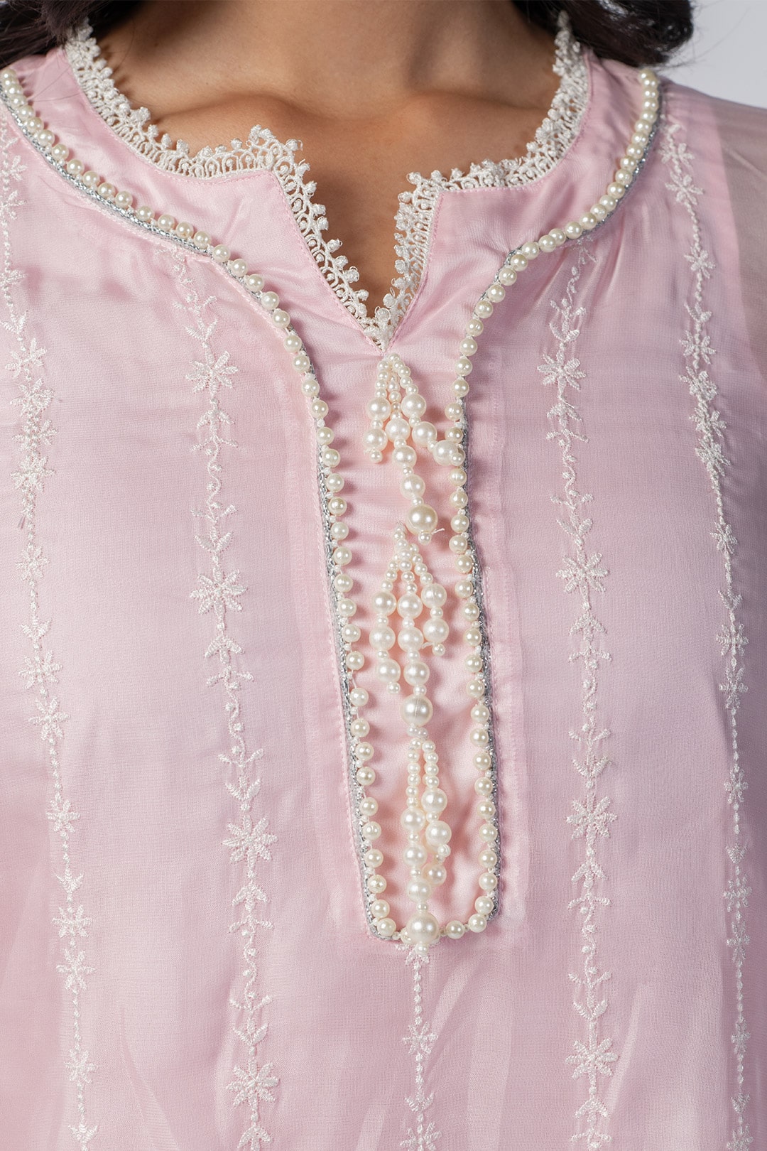 Mulmul Organza Celeste Pink Kurta
