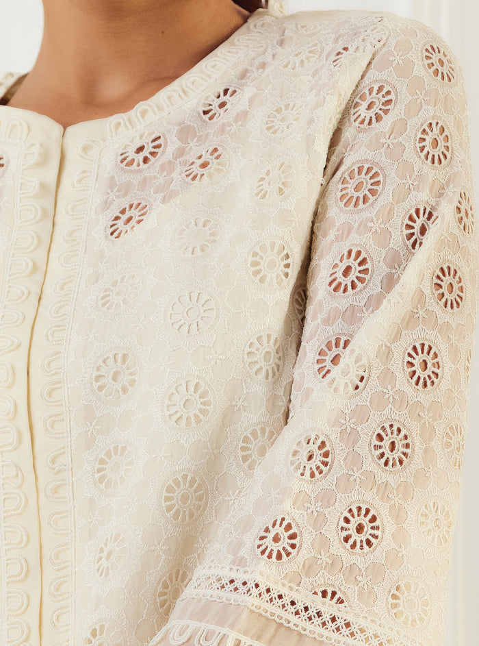 Mulmul Organza Charlotte Off White Kurta