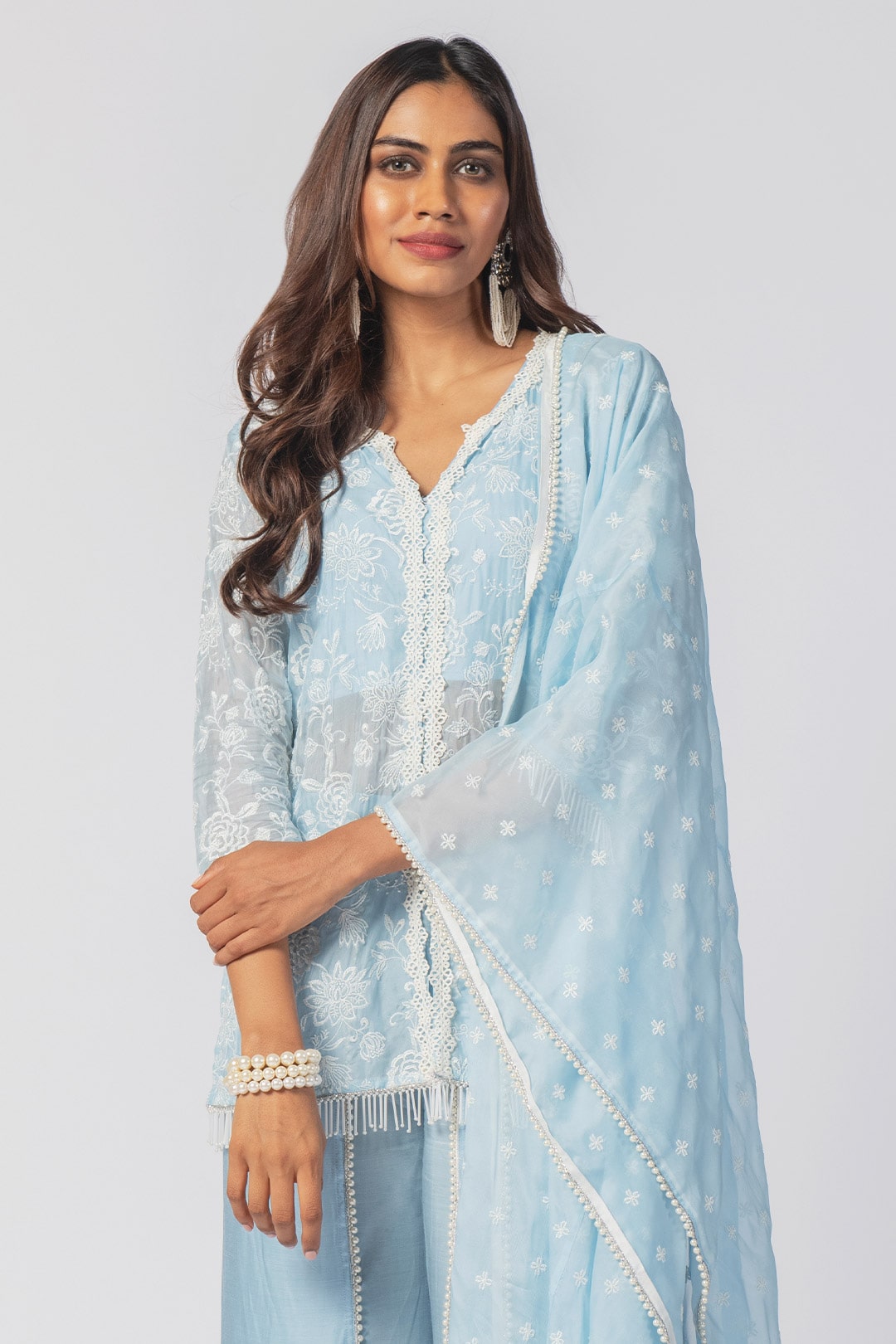 Mulmul Tencel Luxe Organza Cora Blue Dupatta