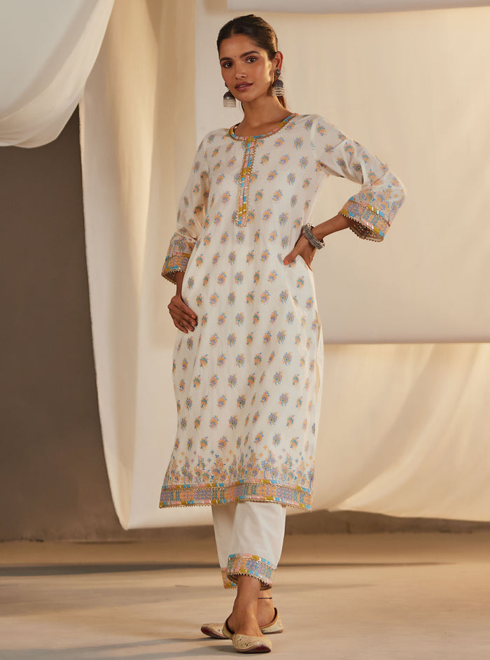 Mulmul Supima Cotton Denise Off White Kurta