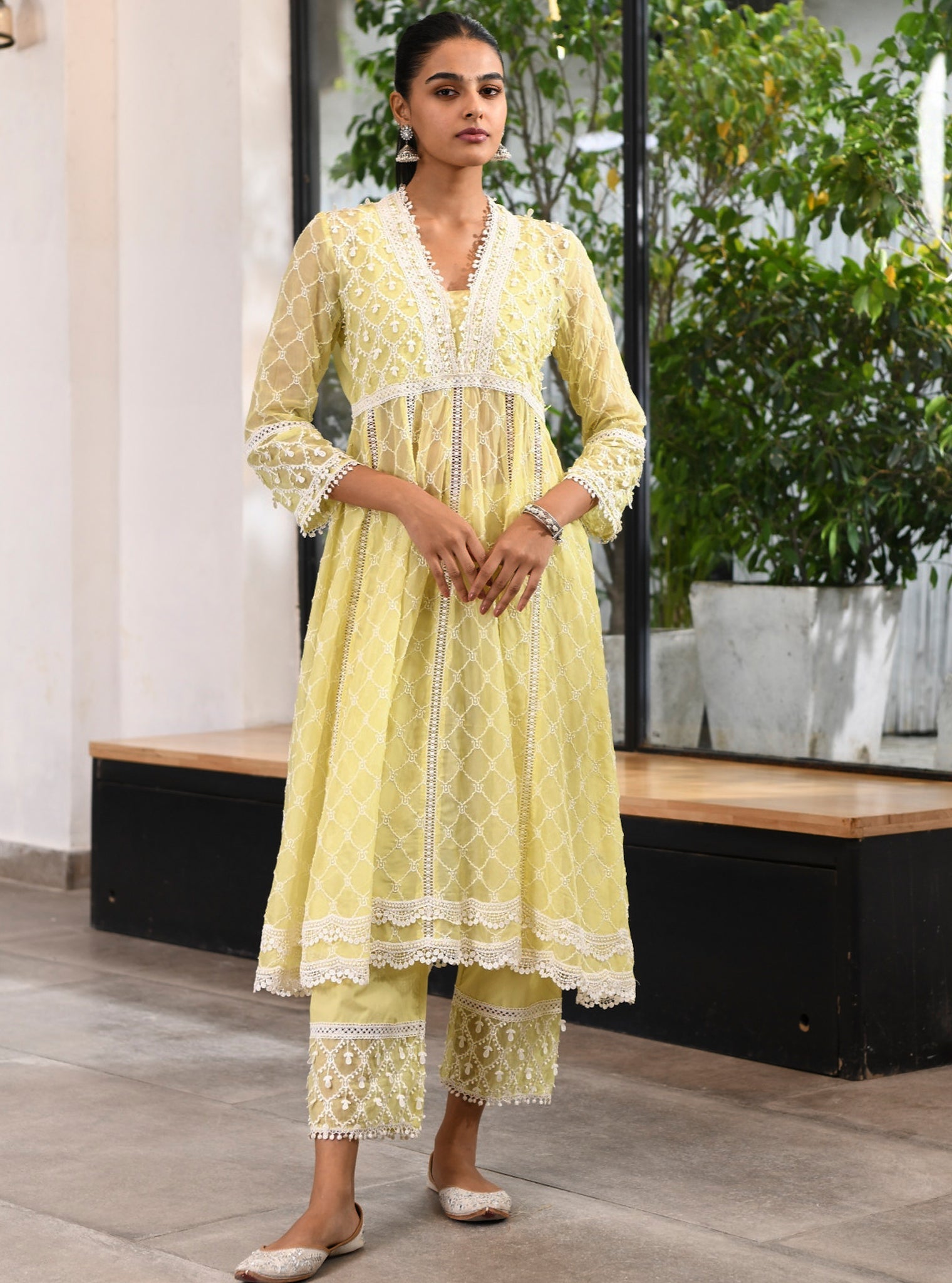 Dori Organza Lime Anarkali Kurta Set