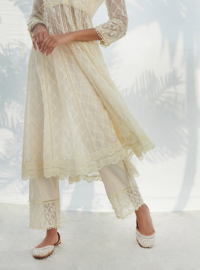 Mulmul Organza Anarkali Dori White Kurta