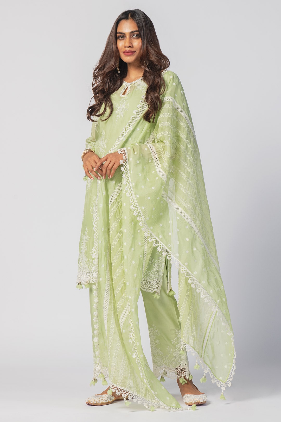 Mulmul Tencel Luxe Organza Cherie Green Dupatta