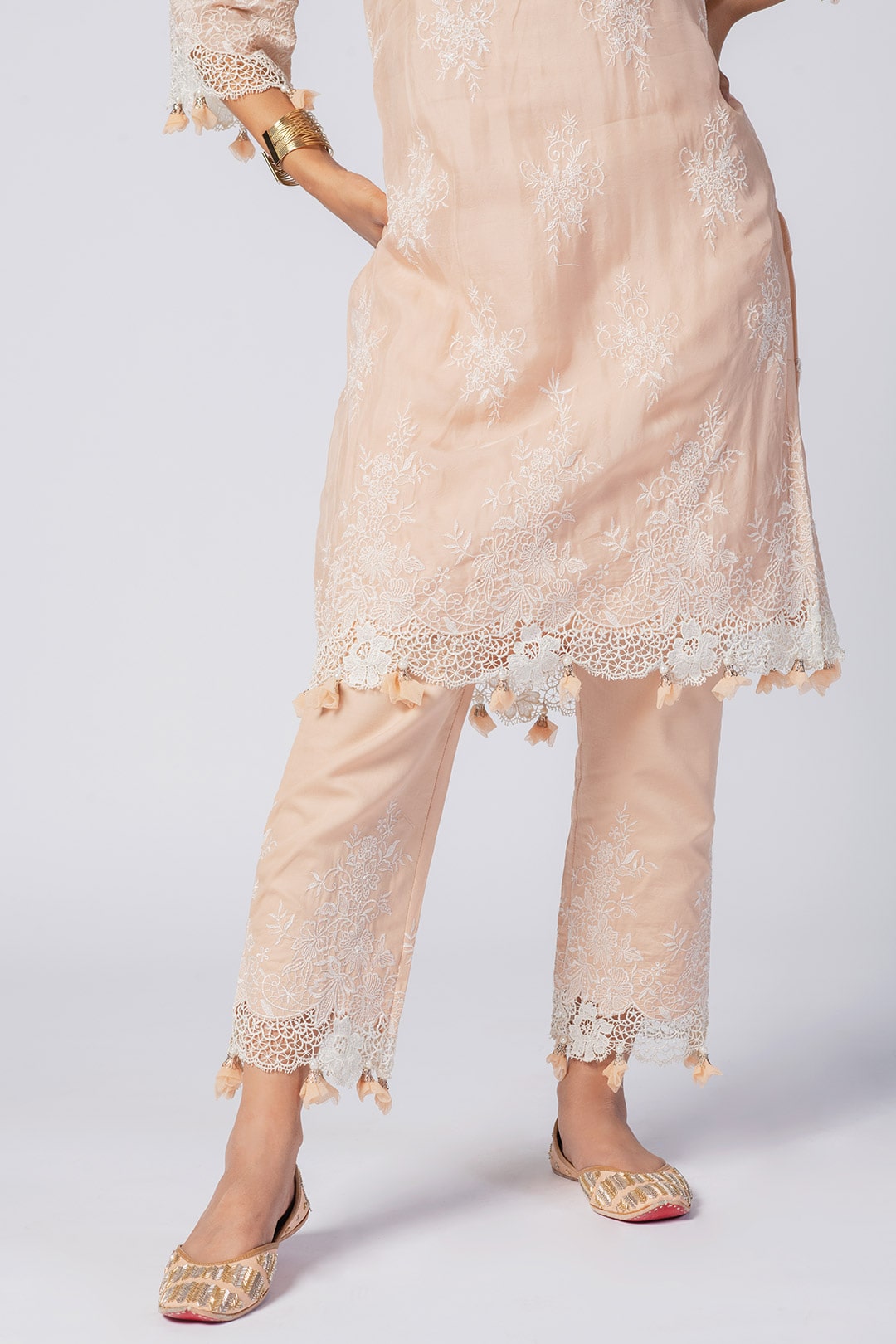 Eden Tencel Luxe Organza Beige Kurta Set