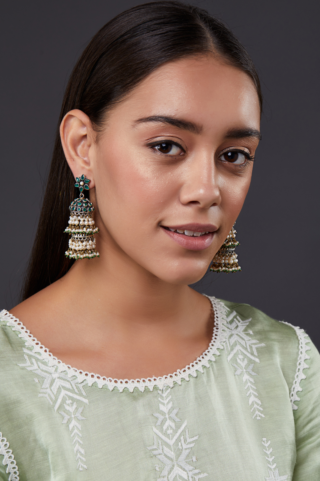 Pure Silver Floral Jhumki Earrings
