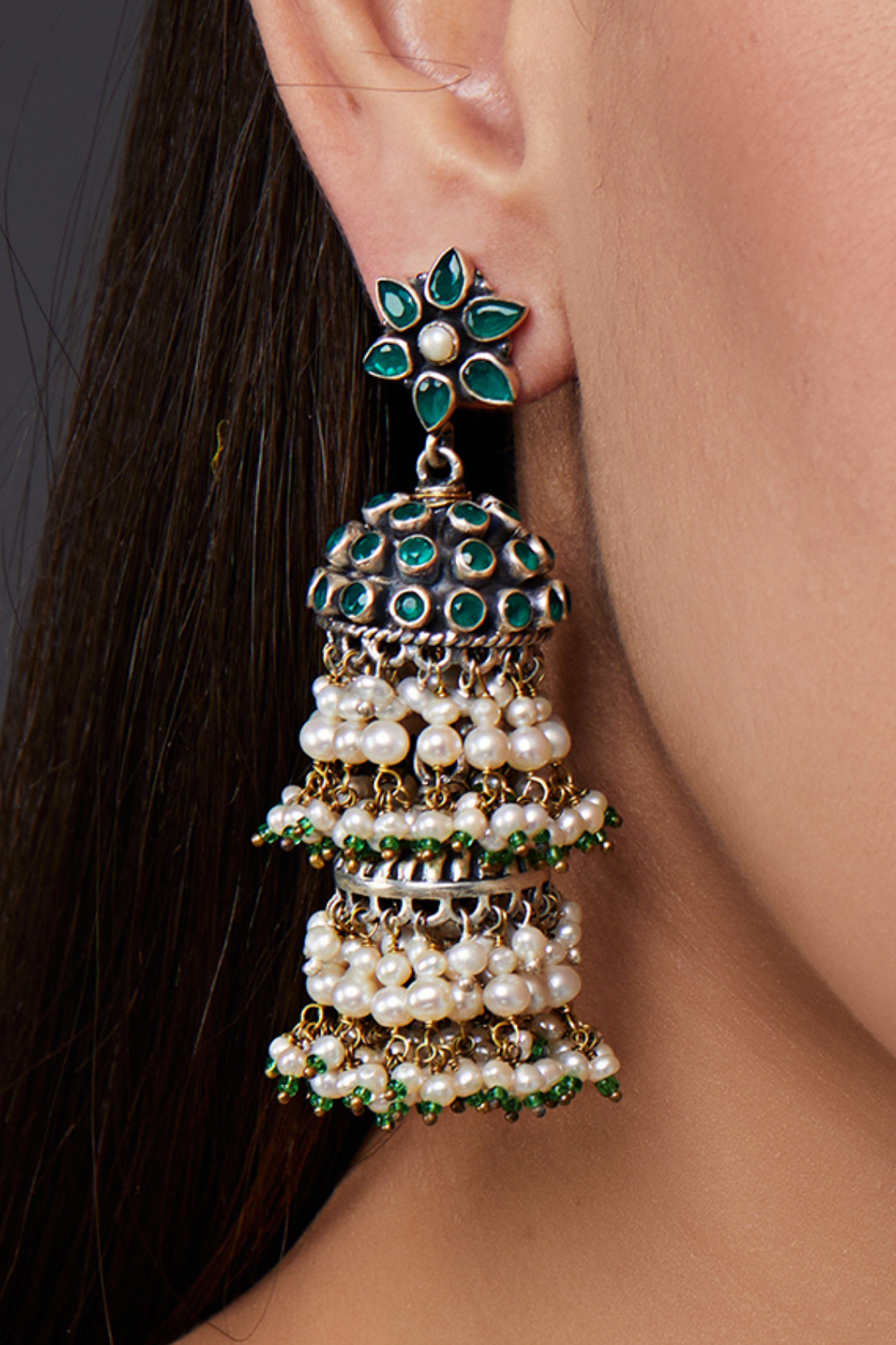 Pure Silver Floral Jhumki Earrings