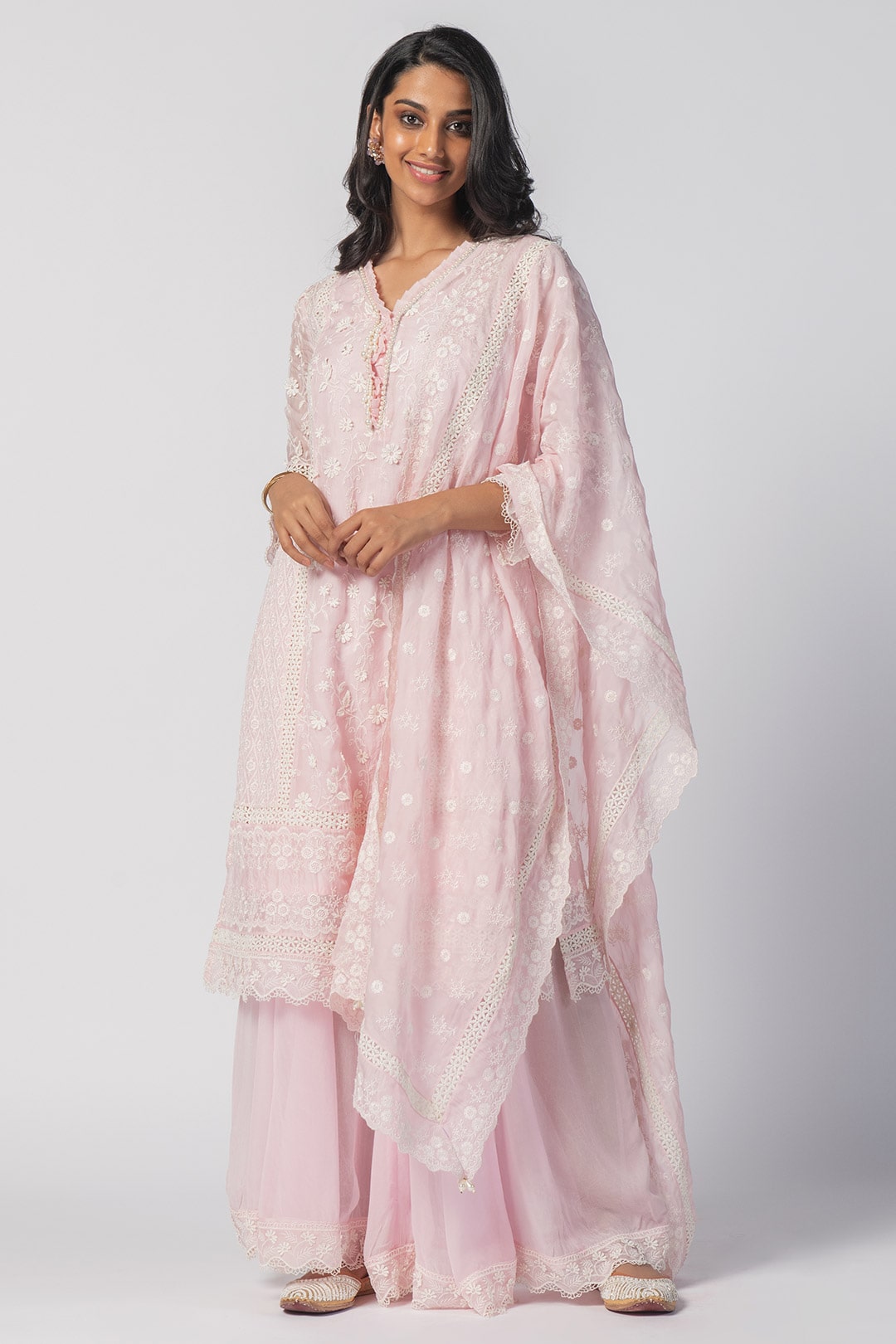 Mulmul Organza Pink Fiona Kurta