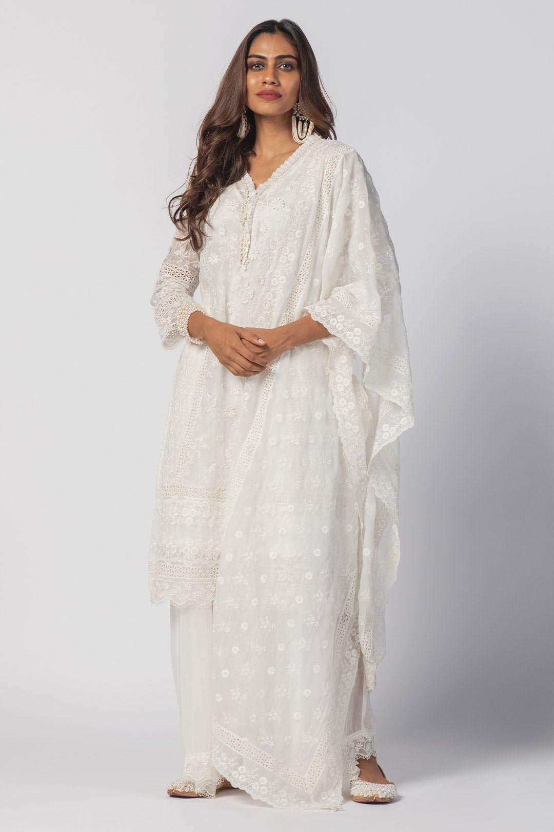 Fiona Tencel Luxe Organza Off White Sharara Set