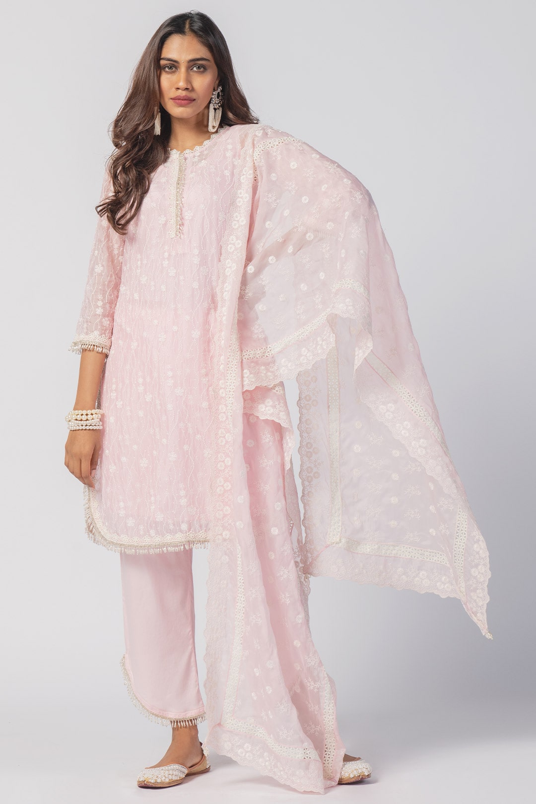 Mulmul Tencel Luxe Organza Liana Pink Dupatta