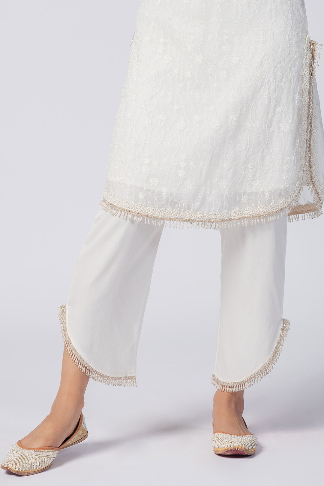 Mulmul Organza Freya Off White Round Hem Pant