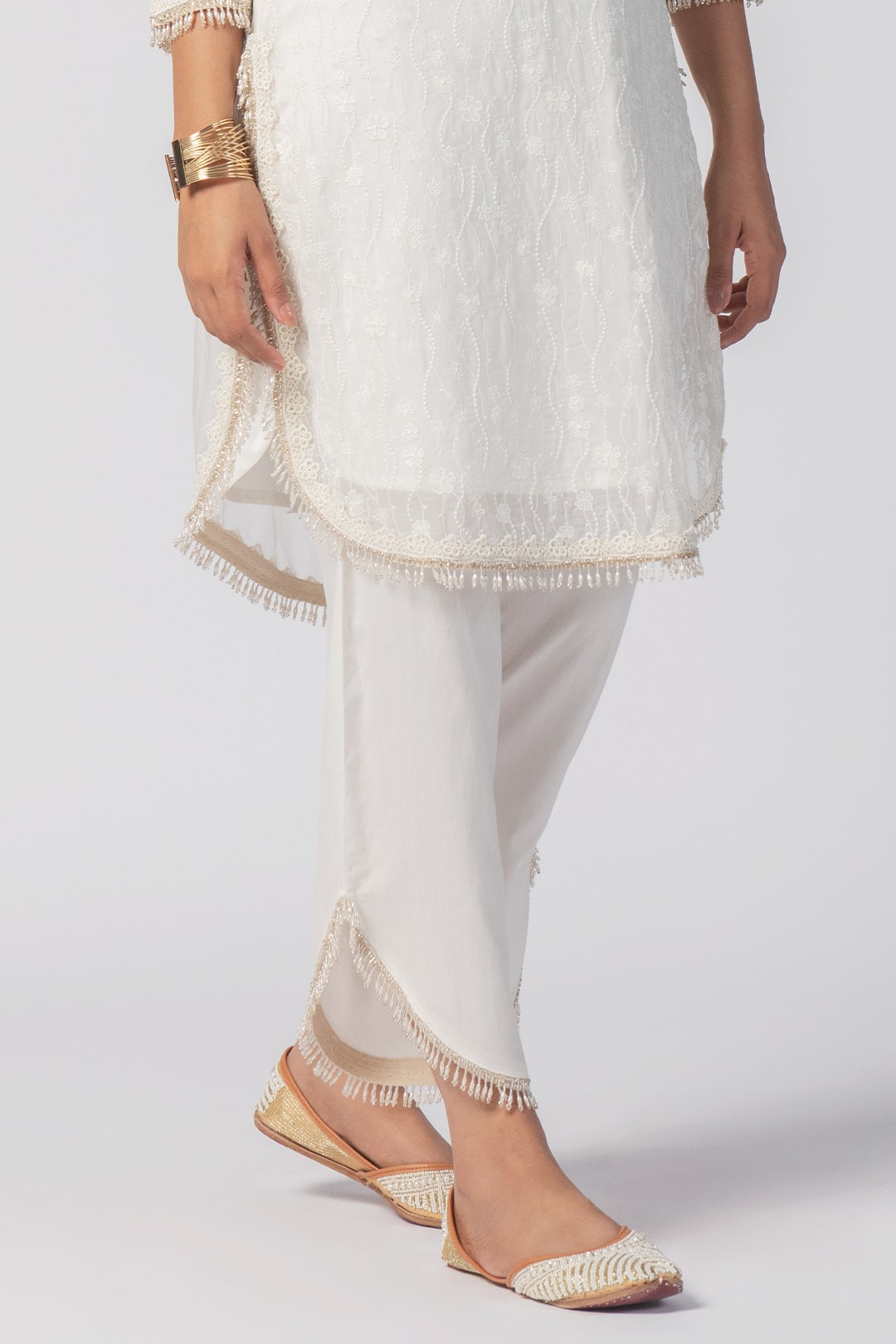 Mulmul Organza Freya Off White Round Hem Pant