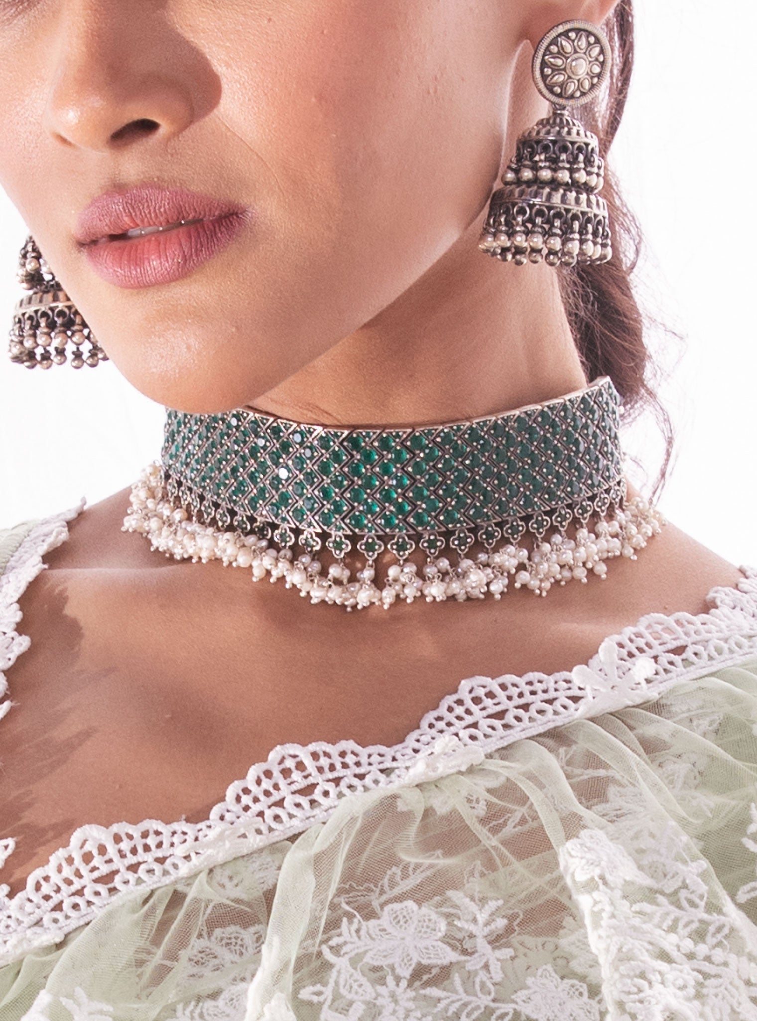 Pure Silver Green Choker