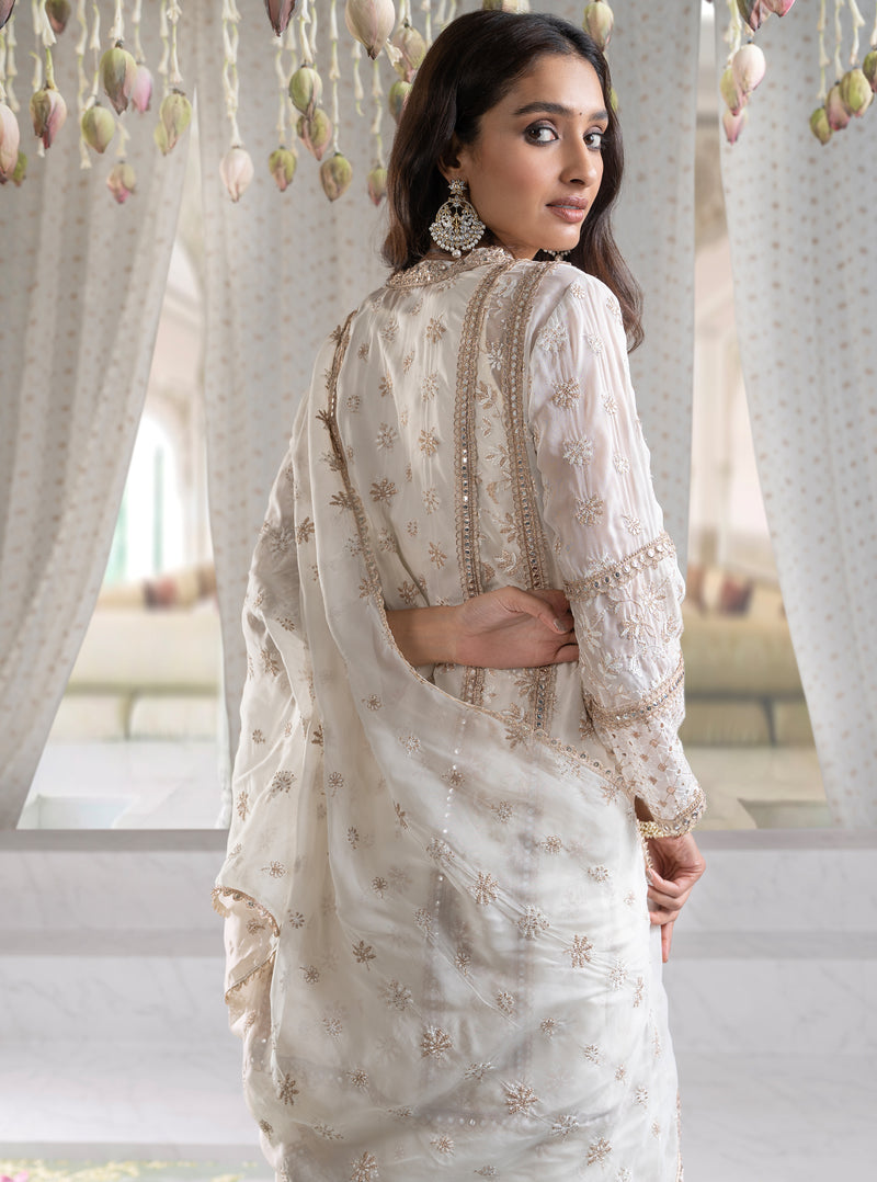 Mulmul Organza ILahi Off White Kurta