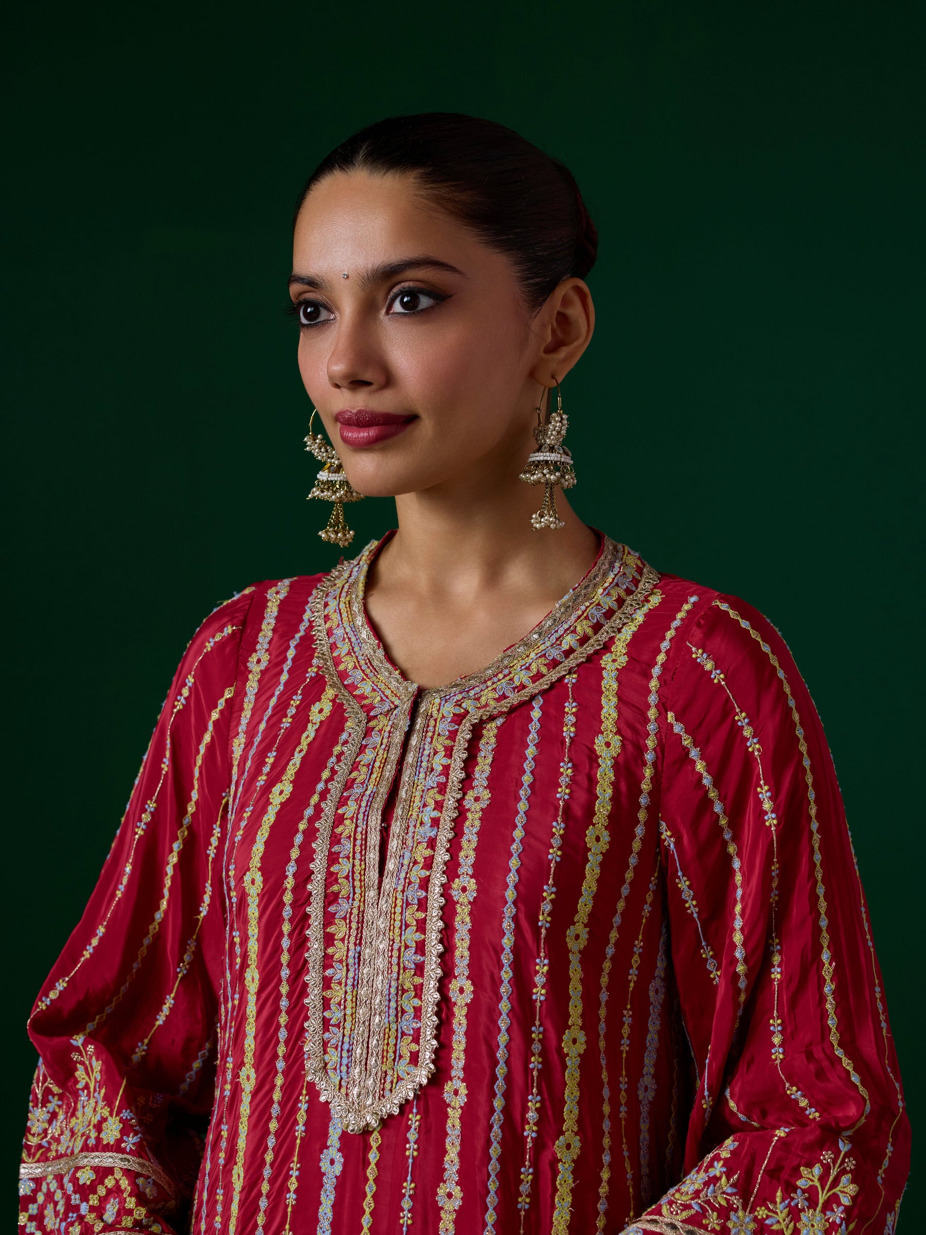 Jhumri Crepe Red Kurta Set