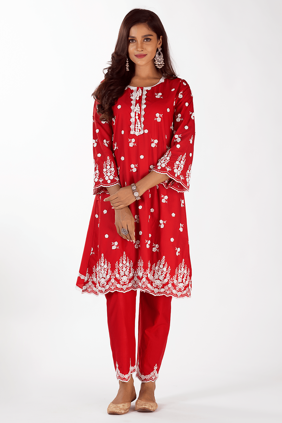 Mulmul Supima Cotton Jade Red kurta