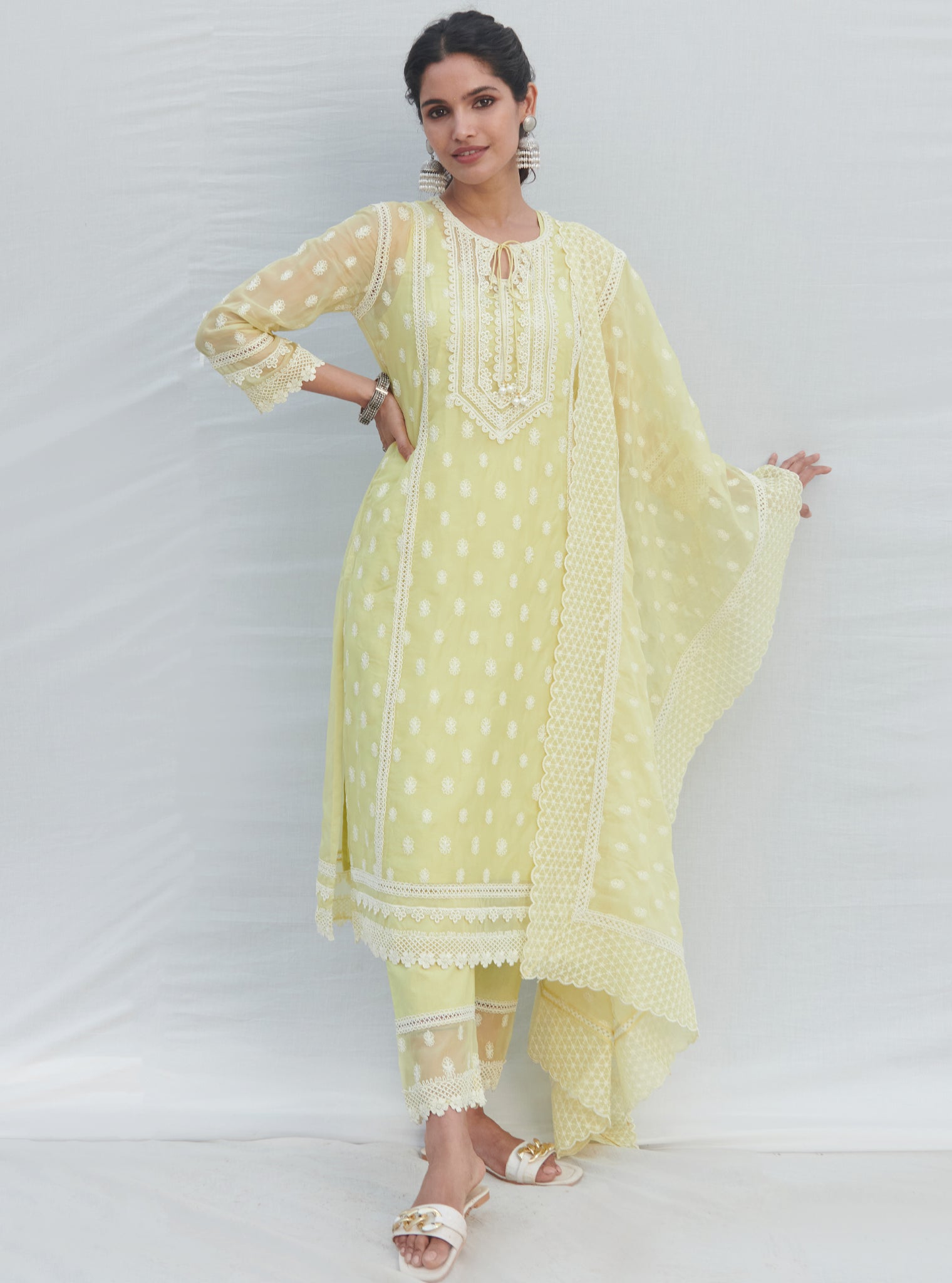 Mulmul Supima Cotton Marcel Lime Dupatta