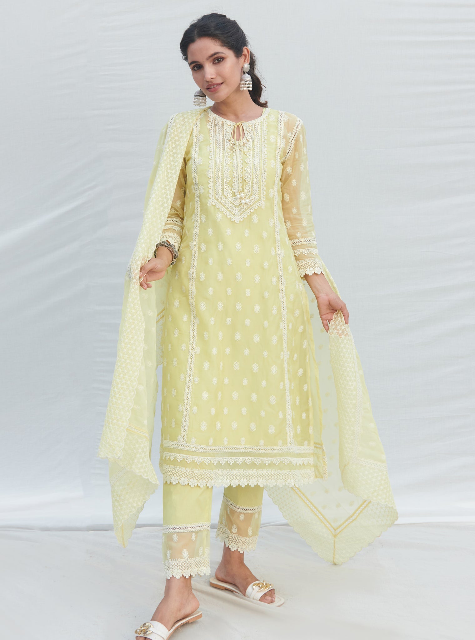 Mulmul Supima Cotton Marcel Lime Dupatta