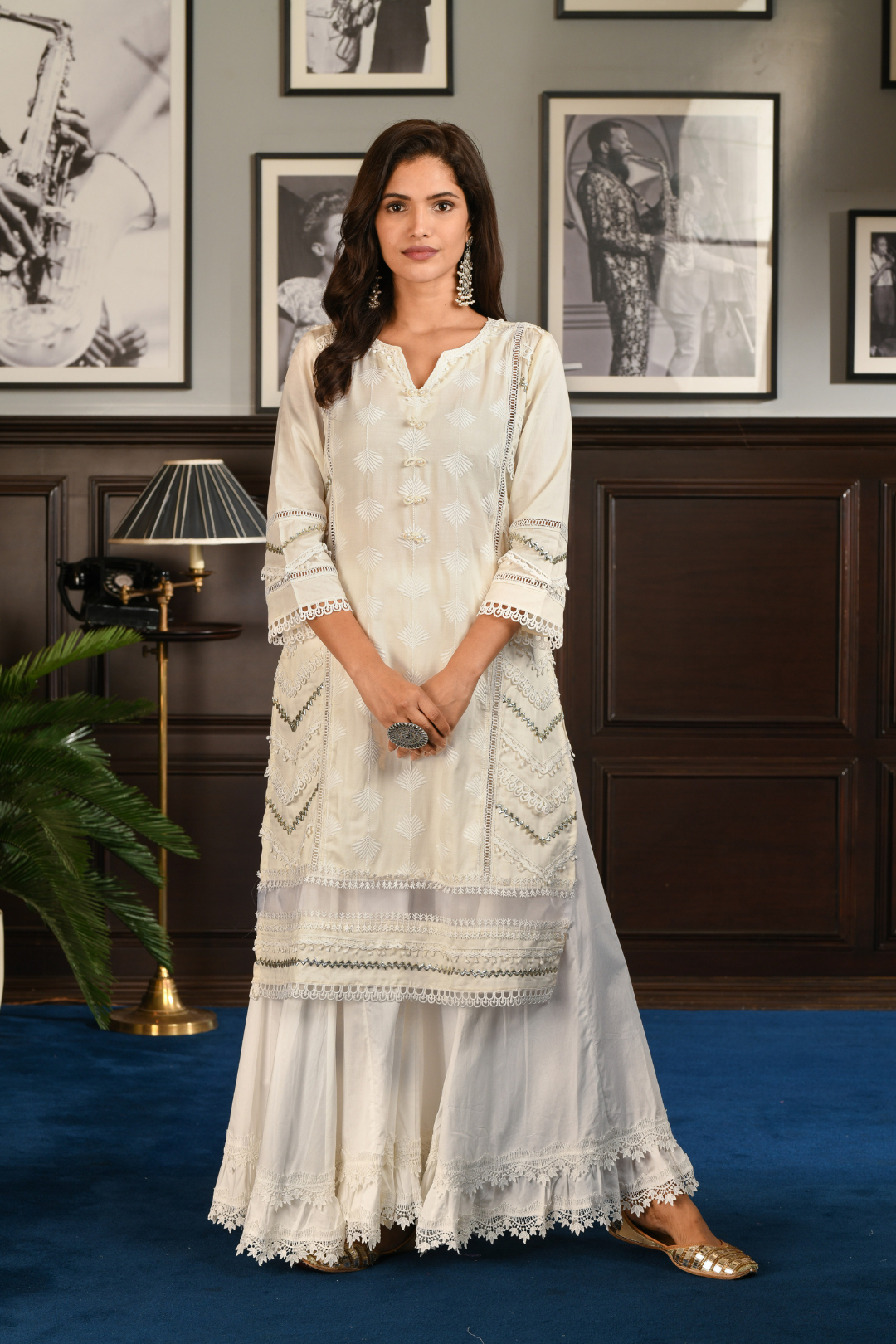 Pima Satin Keiko Kurta With Blossom Sharara