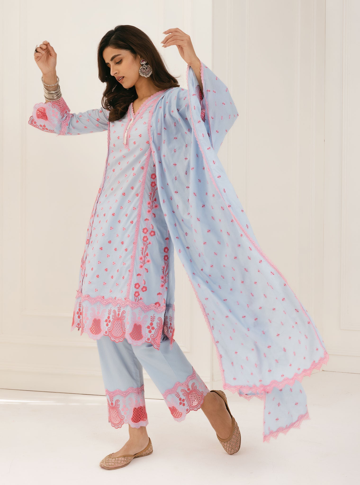 Mulmul Supima Cotton Kalsi Blue Palazzo