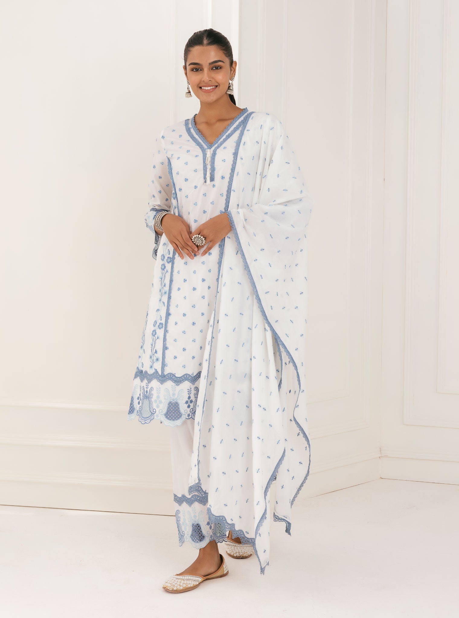 Mulmul Supima Cotton Kalsi White Kurta