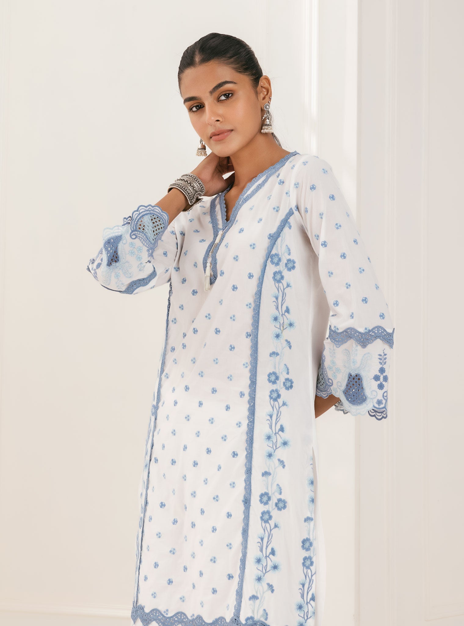 Mulmul Supima Cotton Kalsi White Kurta