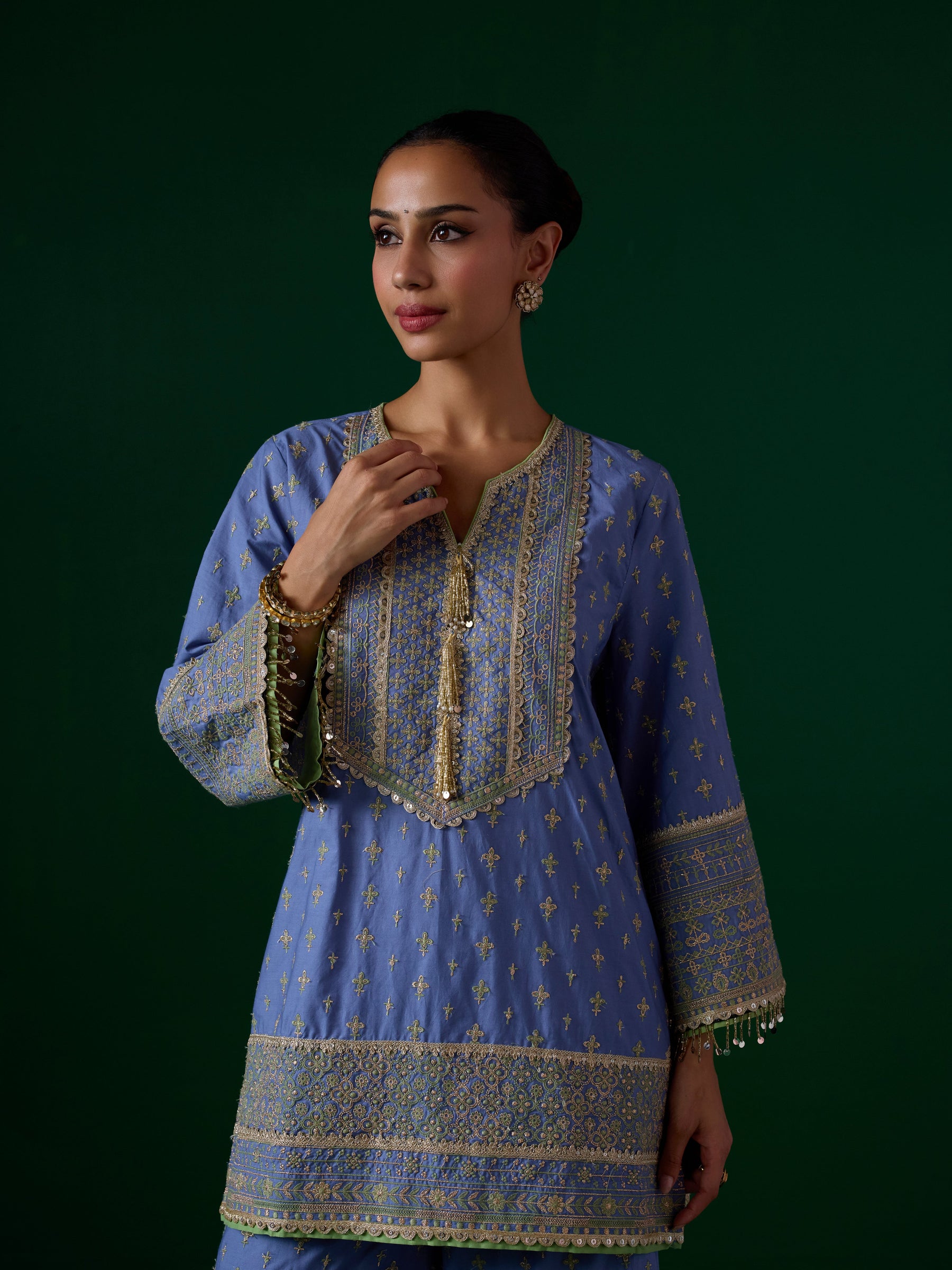 Laagi Supima Cotton Steel Blue Kurta Set