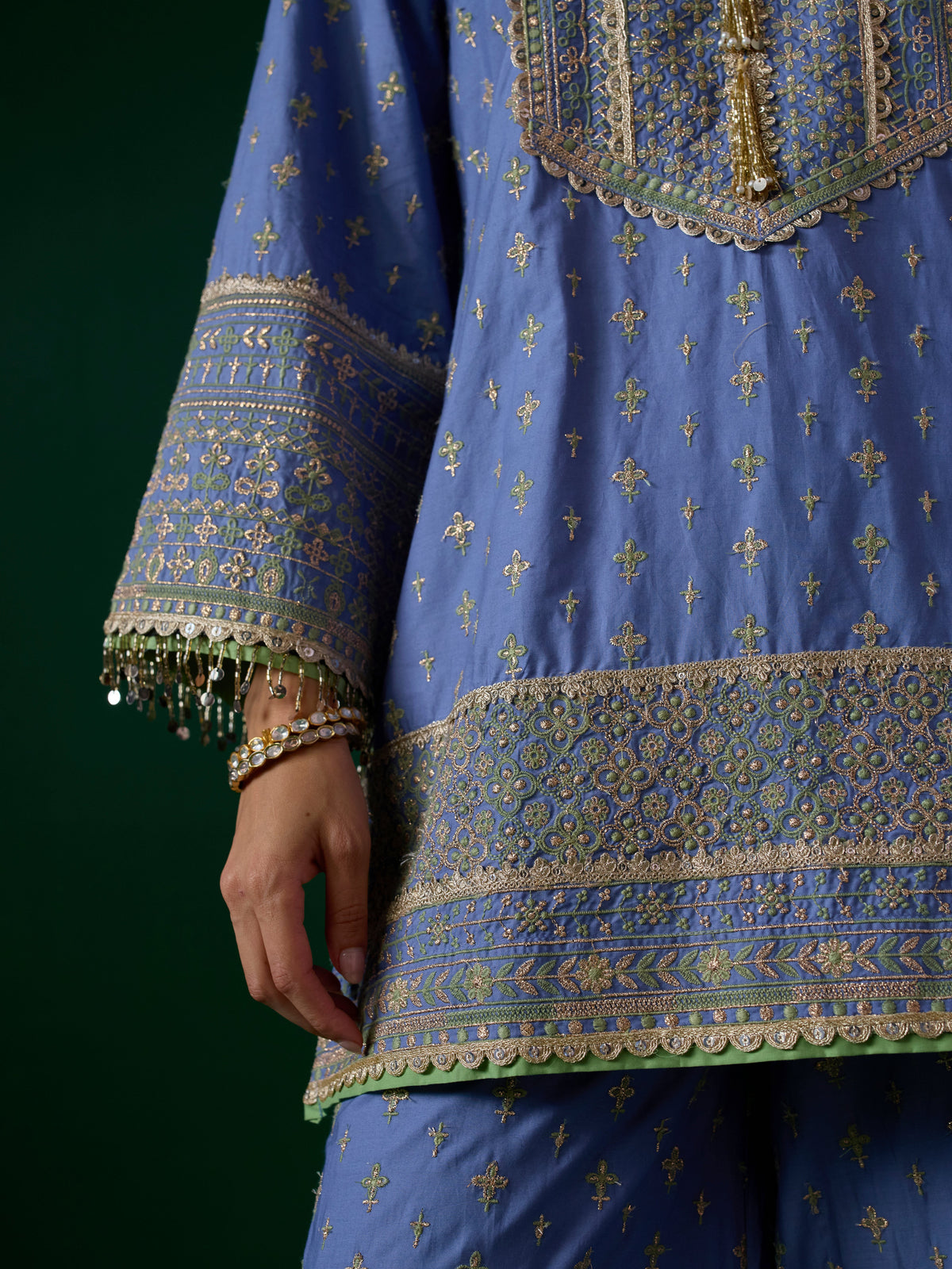 Laagi Supima Cotton Steel Blue Kurta Set