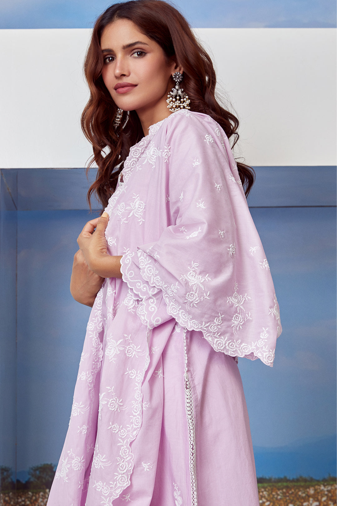 Mulmul Supima Cotton Love Song Lilac Kurta