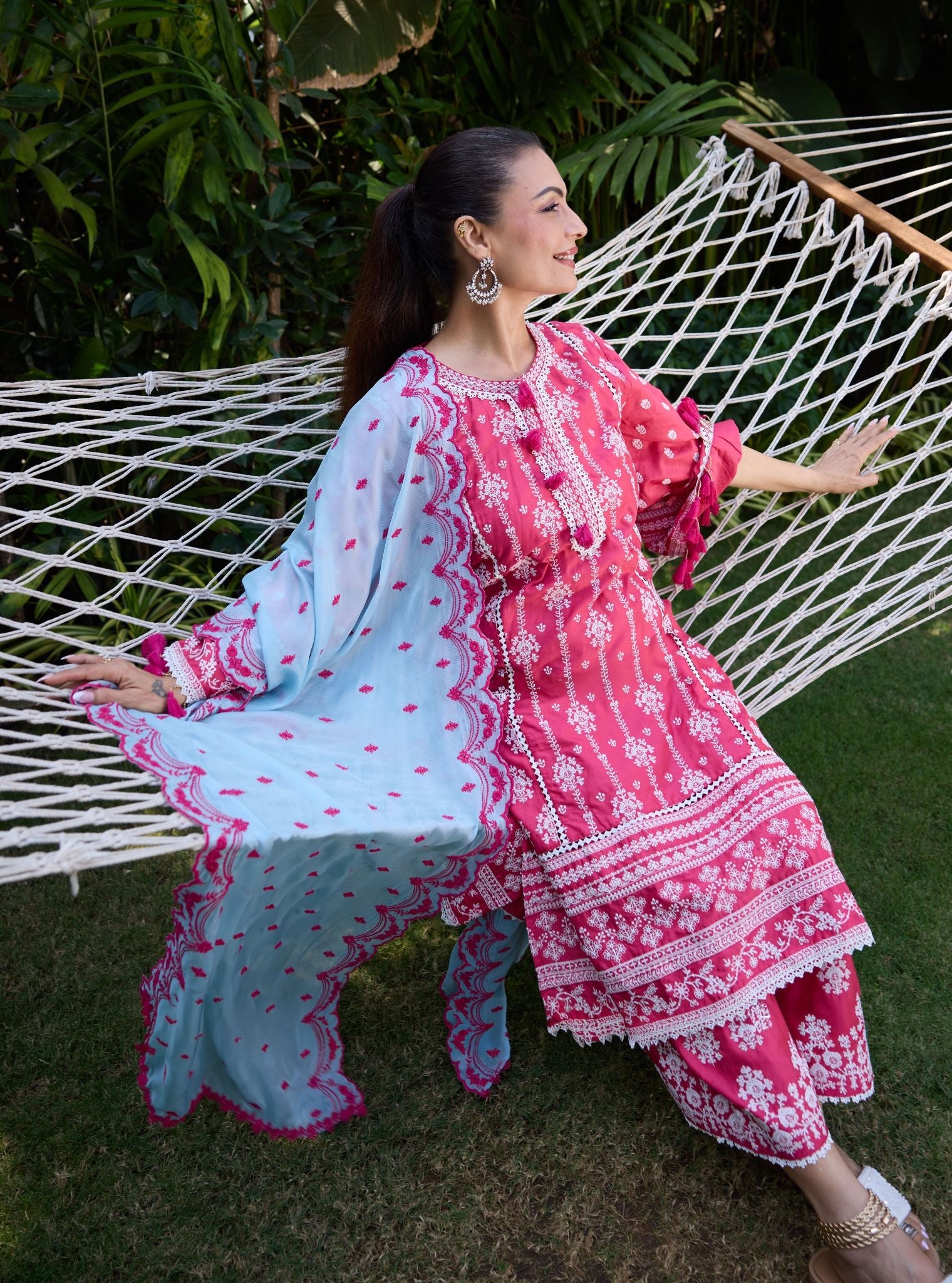 Lomeya Pima Satin Fuschia Kurta Set