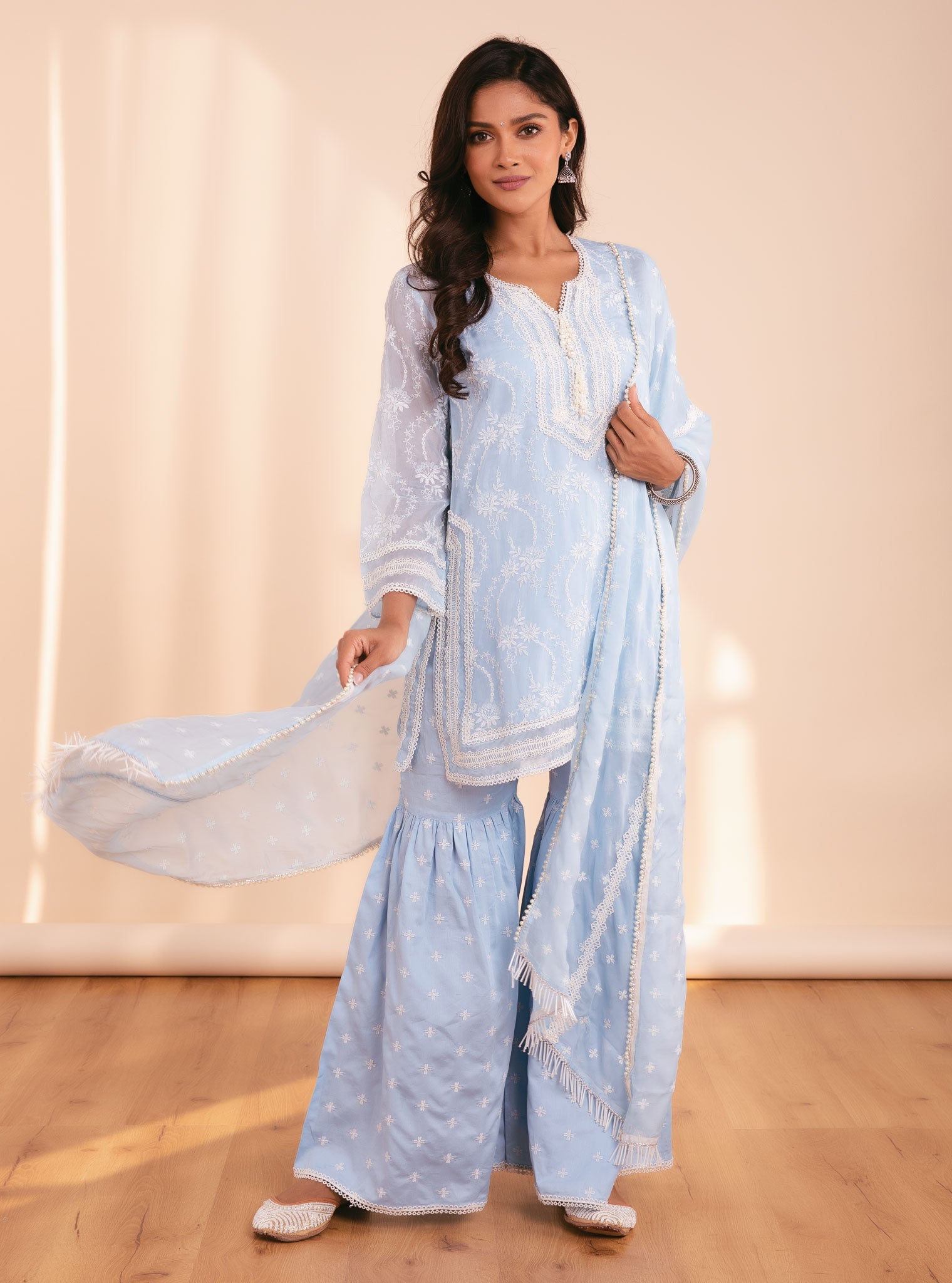 Mulmul Organza Luna Blue Kurta