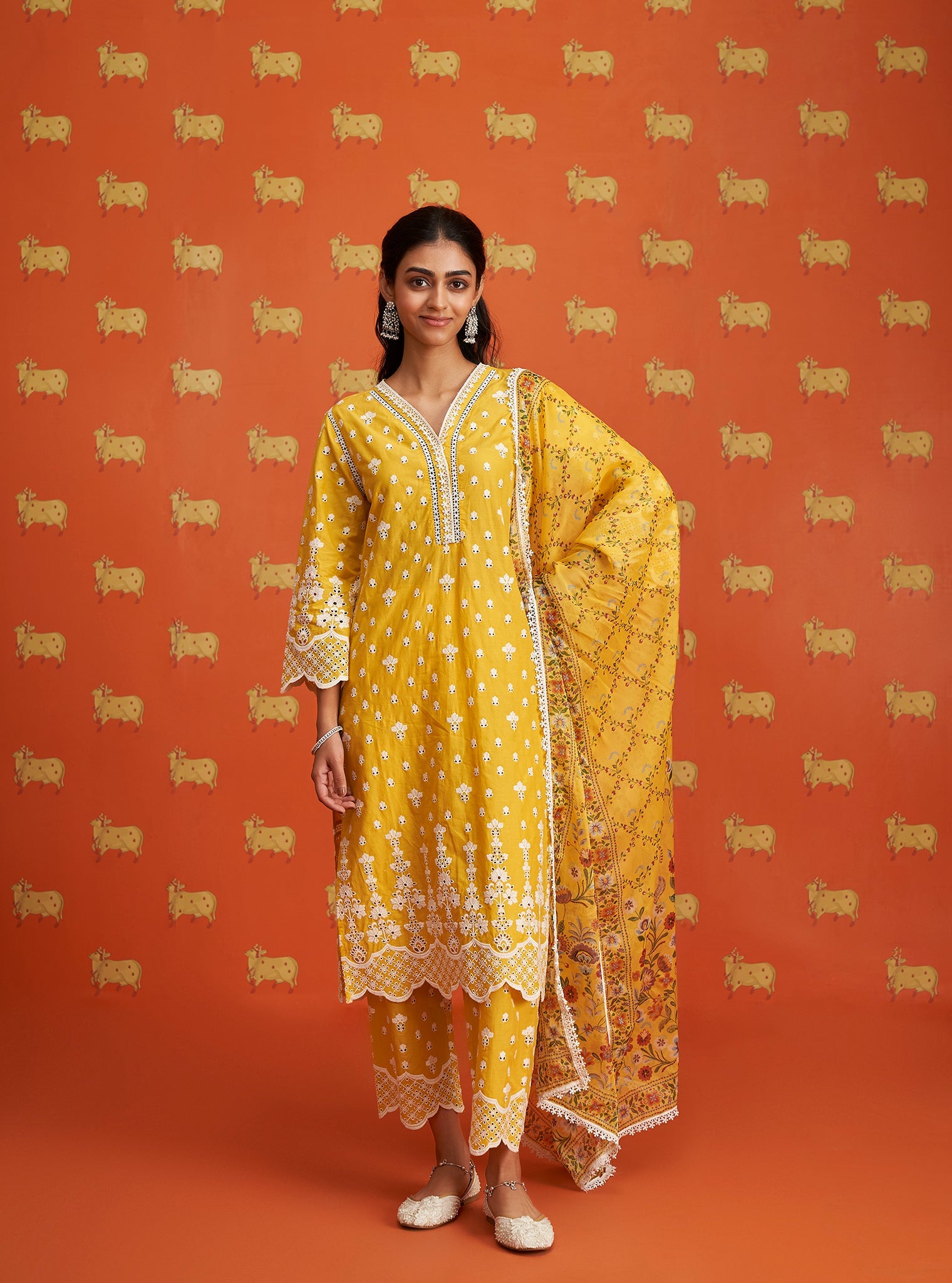 Khaji Supima Cotton Yellow Kurta Set