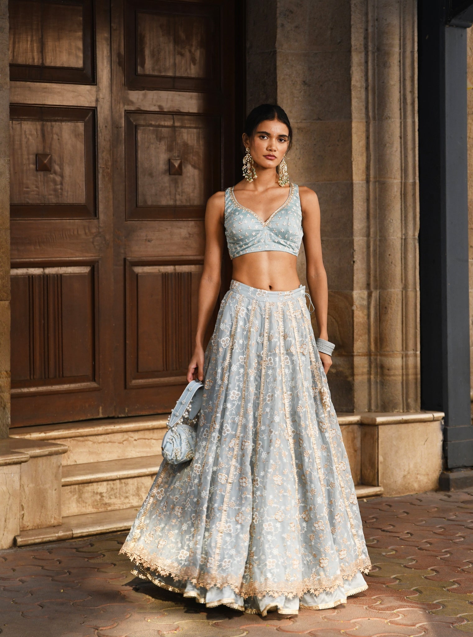 Bimli Organza Light Blue Lehenga