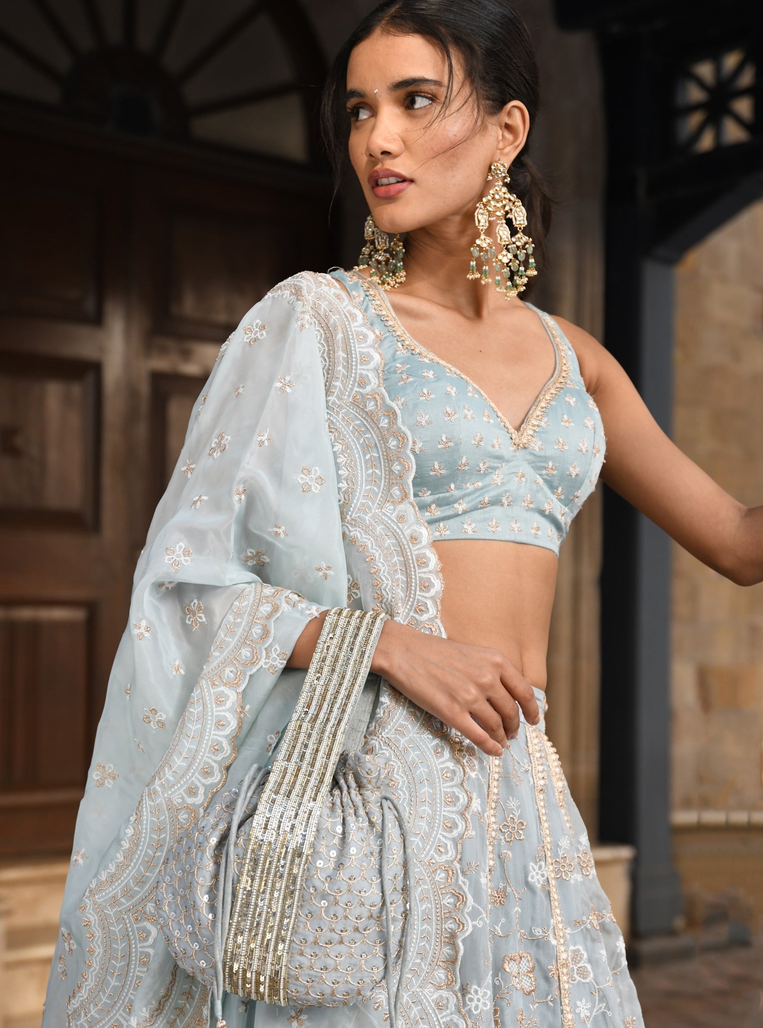 Bimli Organza Light Blue Lehenga