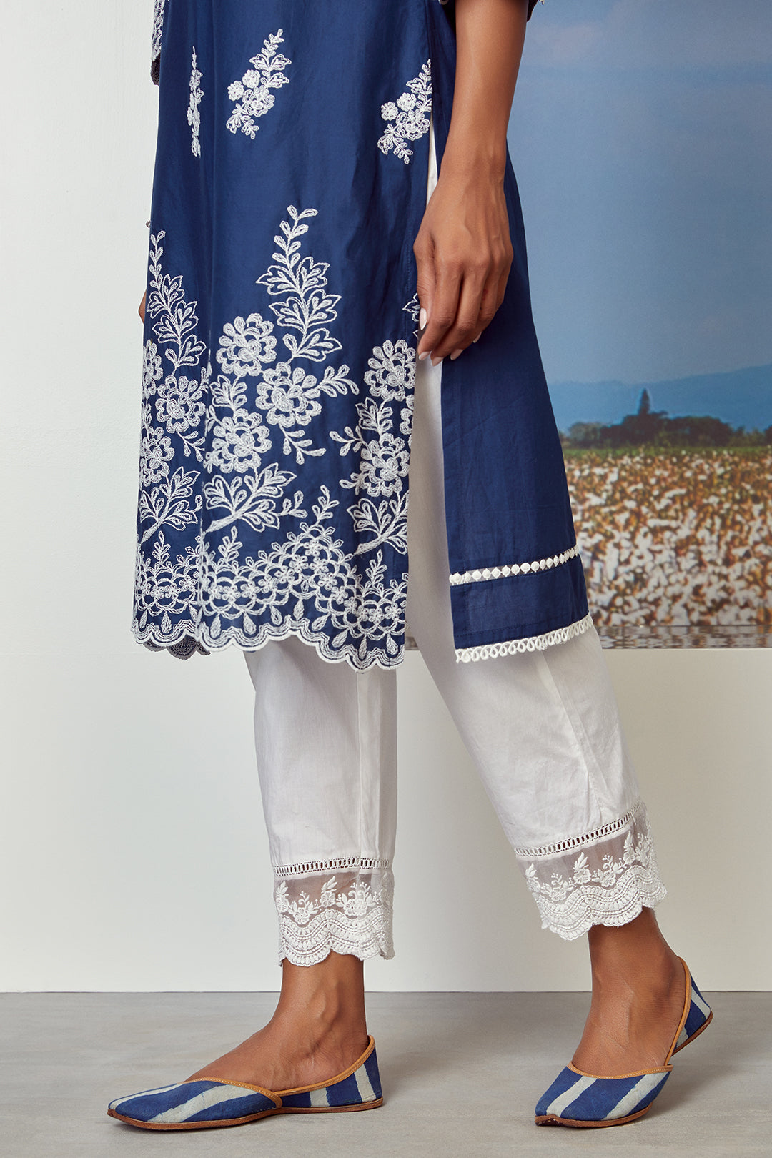 Mulmul Supima Cotton Moon Light Navy Kurta