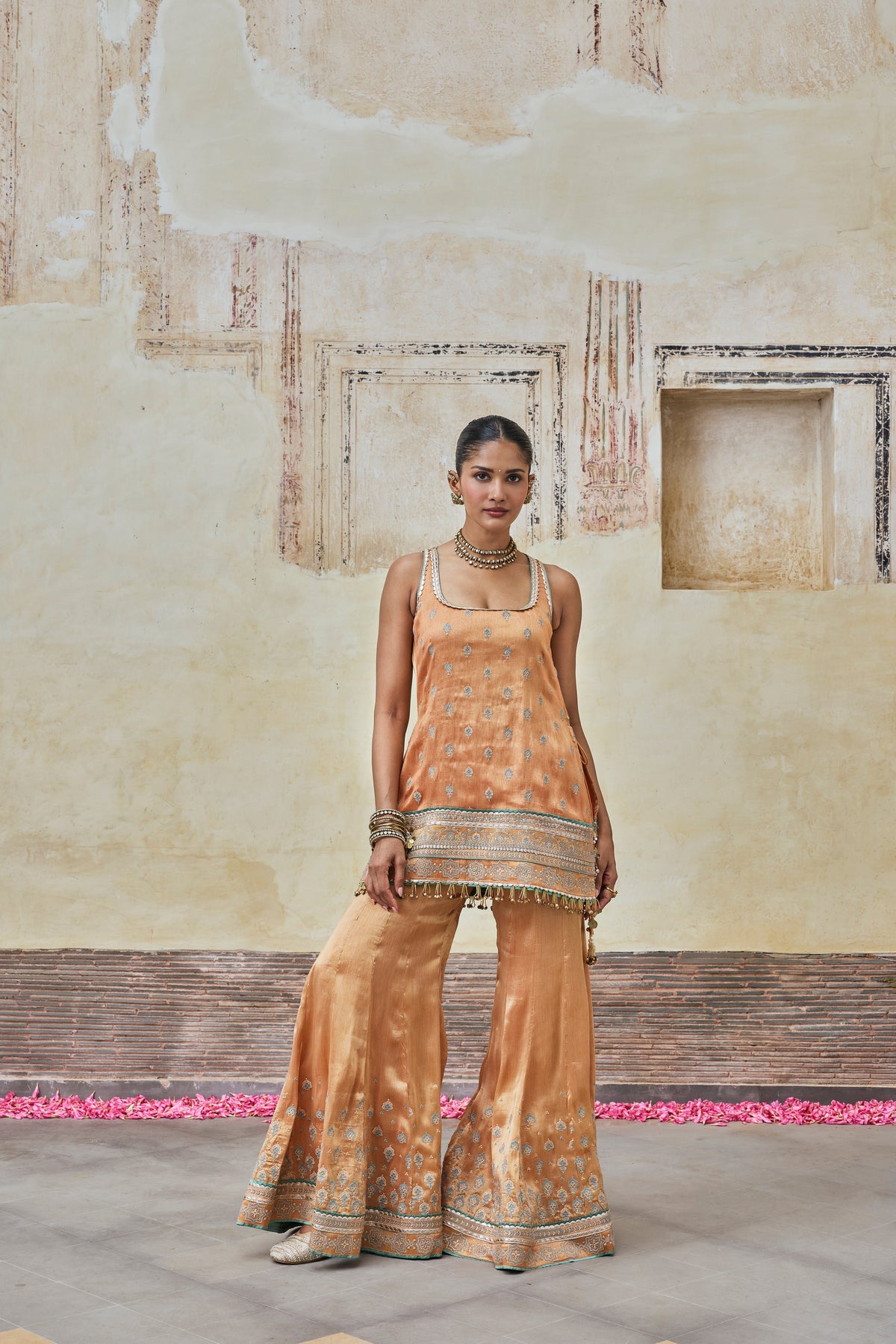 Jugal Bemberg Tissue Orange Kurta Set