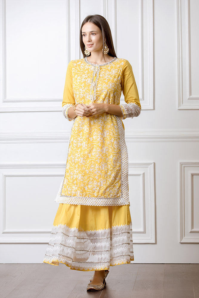 Flora Mango Kurta with Skirt Set