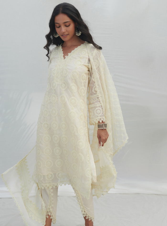 Mulmul Organza Nelli White Kurta