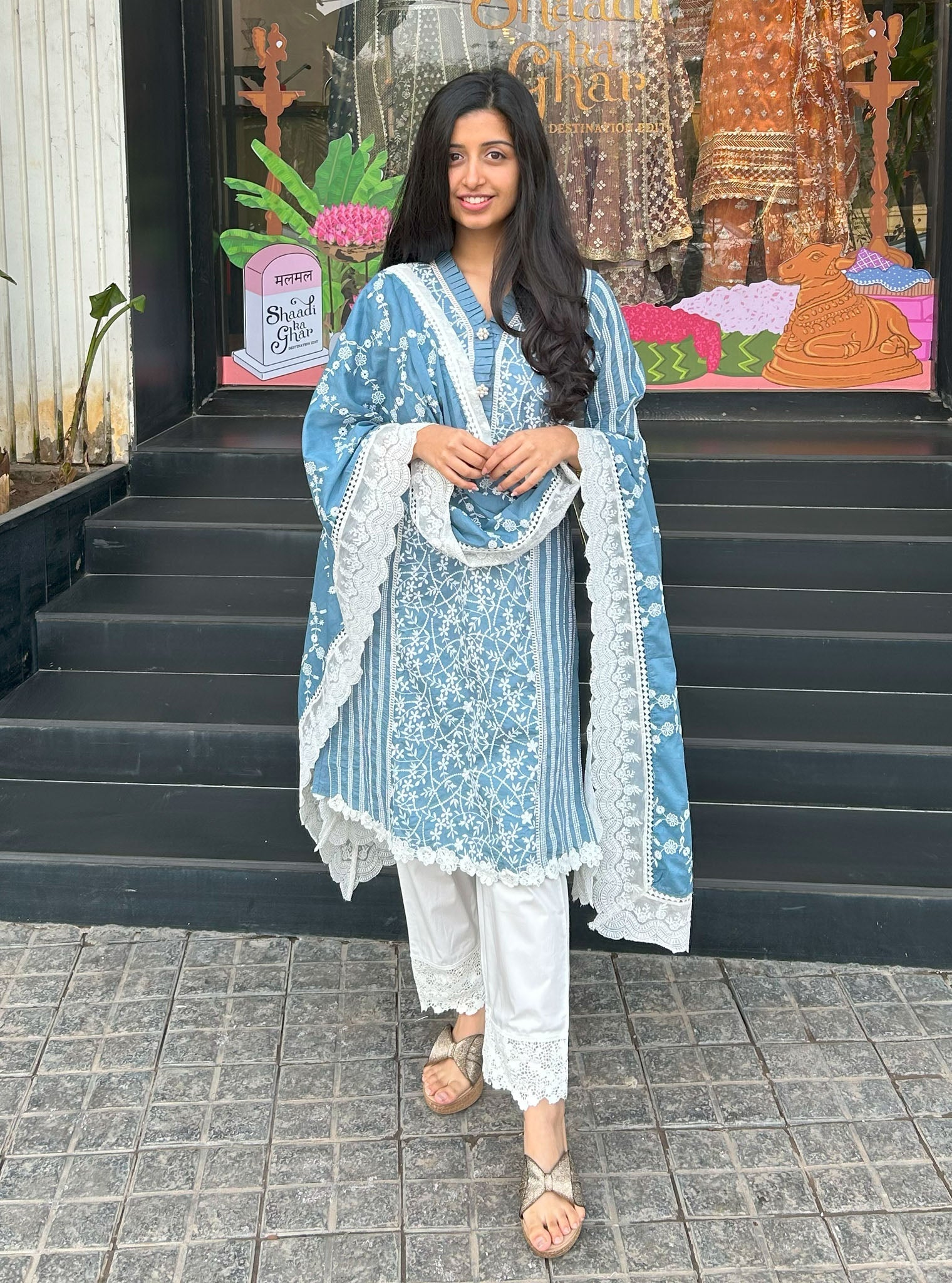 Mulmul Supima Cotton Malani Denim kurta