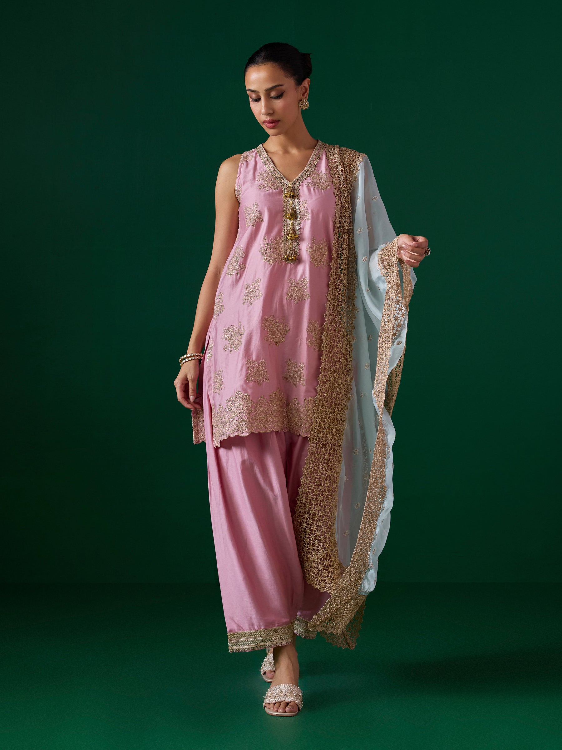 Rivaan Pima Satin Pink Kurta Set