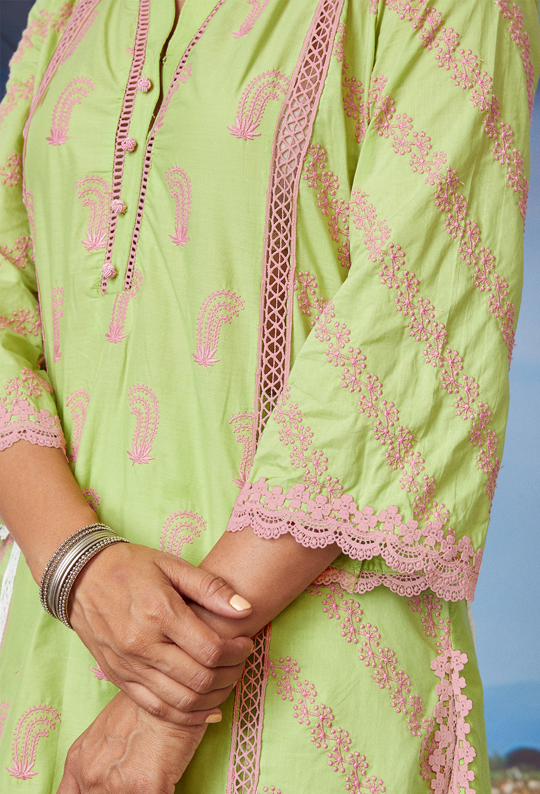 Mulmul Supima Cotton Rhinestone Green Kurta