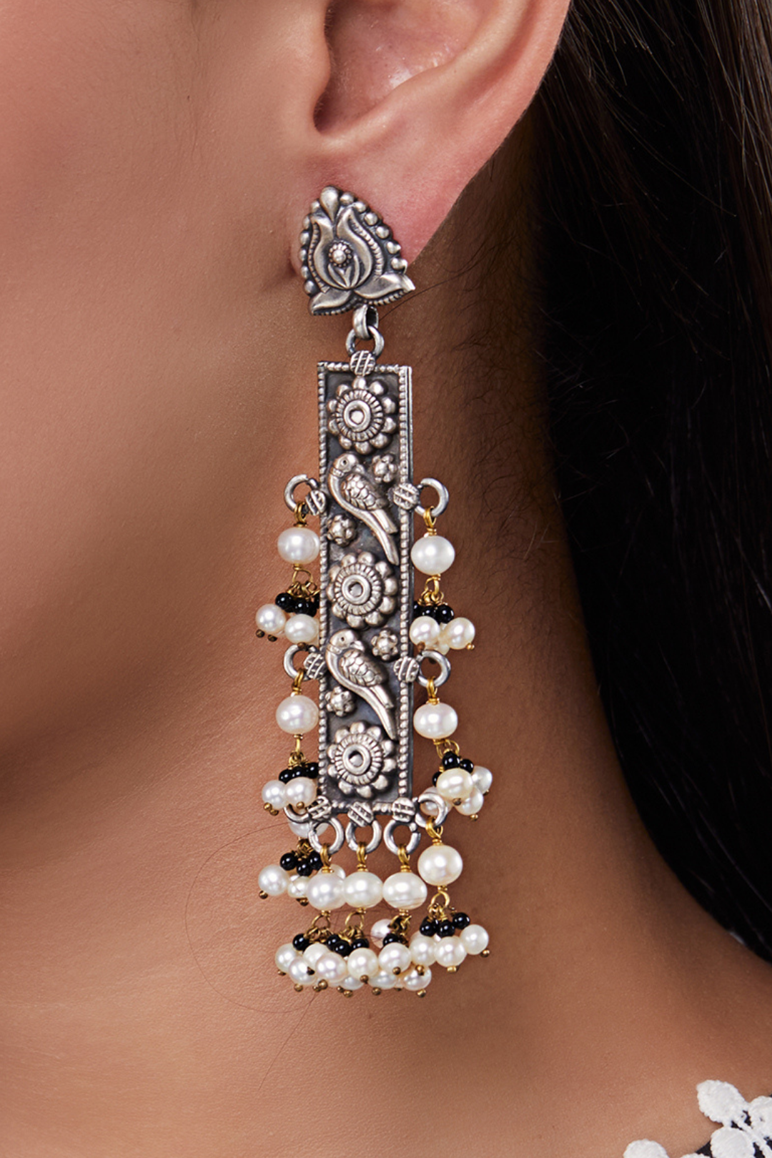 Pure Silver Lotus Parrot Shoulder Dusters